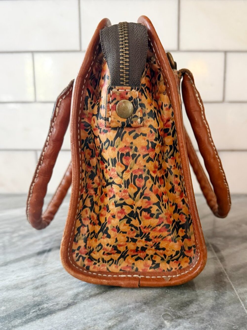 Patricia Nash Mini Blooms Dauphine Leather Satchel Bag Floral Organizer Top Han - Picture 2 of 11